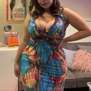 Elegant Blue and Red Maxi Dress